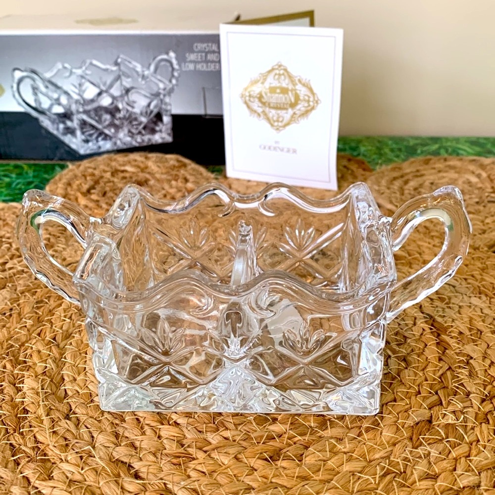 Shannon Crystal, Godinger Divided Condiment sweet and low holder dish, NIB
